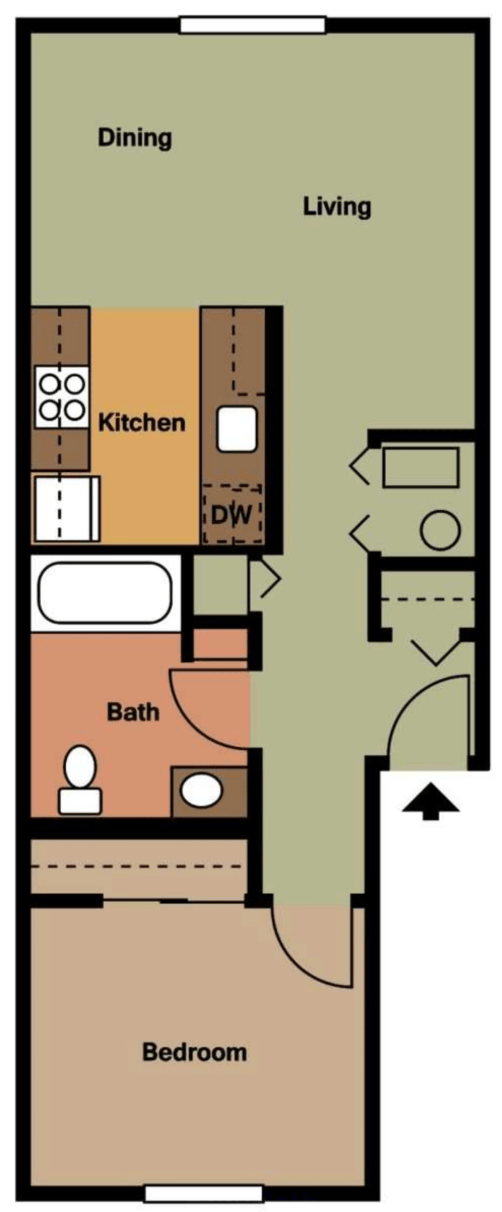1 Bed 1 Bath floor plan